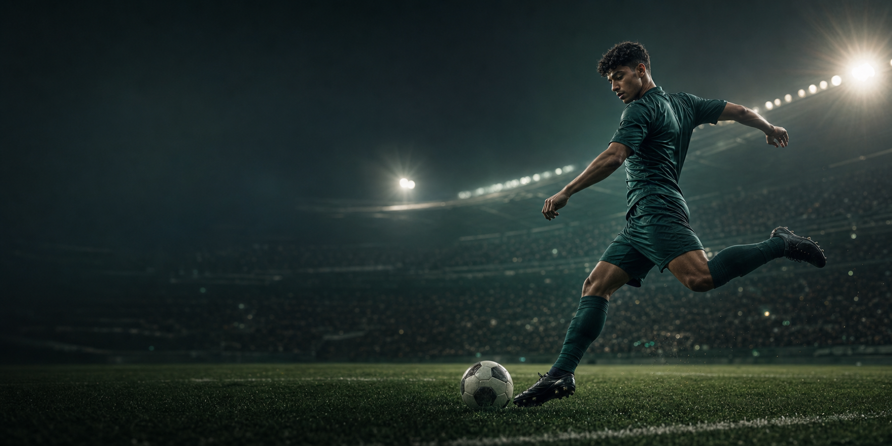 لاعب كرة قدم يتدرب في استاد مضاء